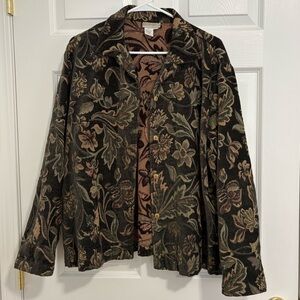 Vintage Coldwater Creek Green-Black Floral Blazer
